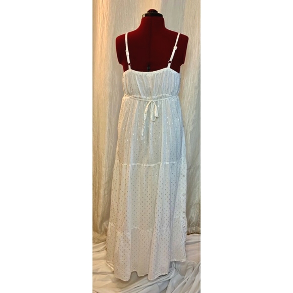 Justice Long White Dress Silver & Gold Applique Adjustable Straps 18 Youth - Picture 2 of 8